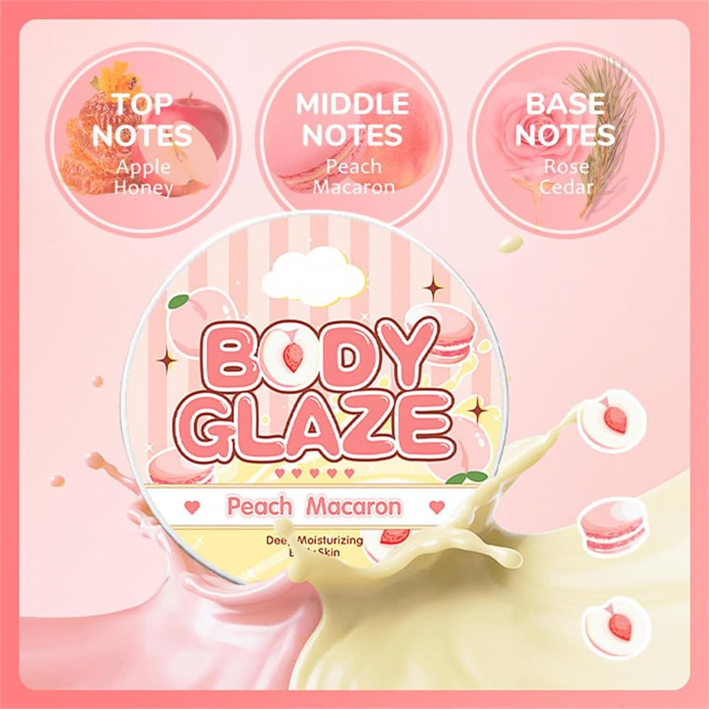 Body Glaze Body Butter Donut, Body Glaze Donut, Body Drops Body Oil, Scent from Heaven, Moisturizer Set for Women Skin, Leaves Skin Soft and Radiant without Being Greasy, for Dry Skin (Strawberry)