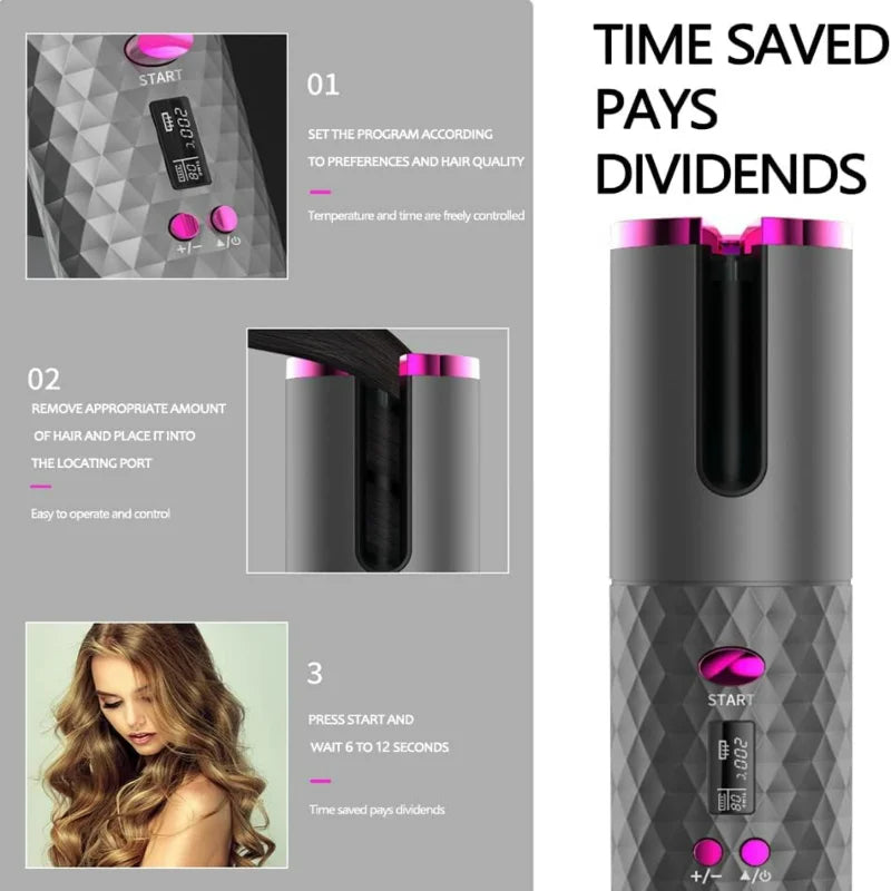 Unbound Ceramic Hair Curler: Rechargeable, Cordless, and Auto Rotating for Effortless Styling