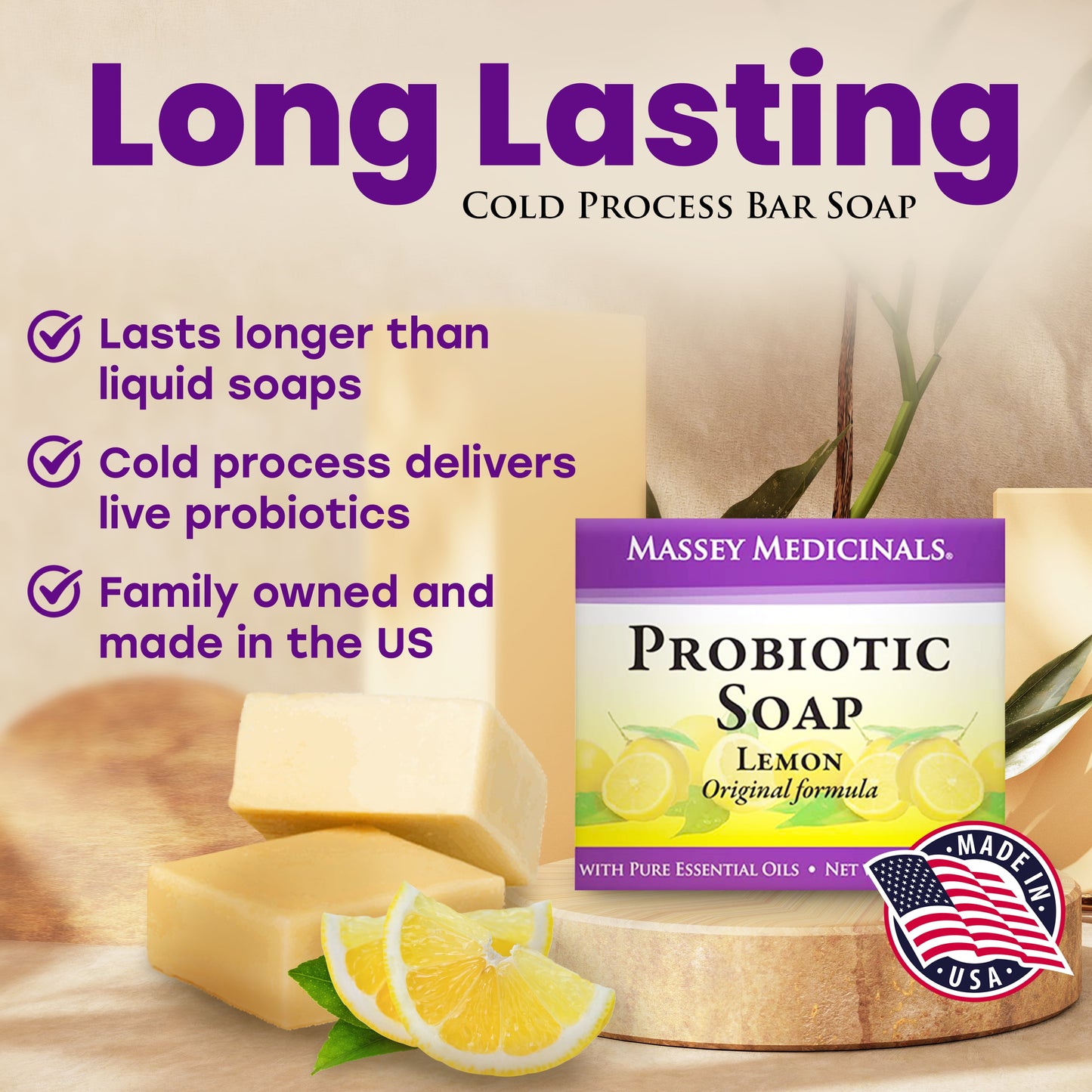 Probiotic Soap - Lemon Formula - for All Skin Types - Body, Face and Scalp - 4Oz Bar
