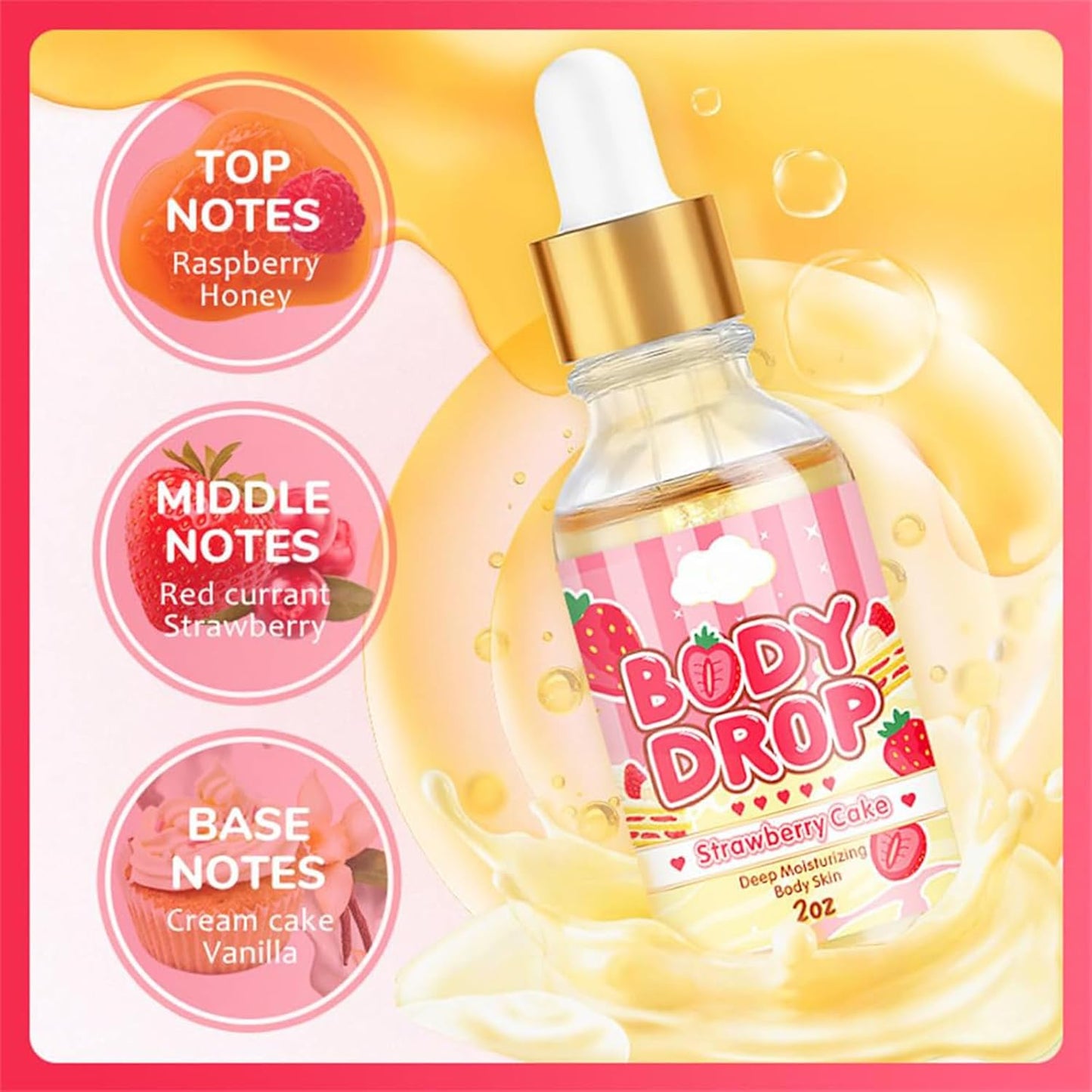 Body Glaze Body Butter Donut, Body Glaze Donut, Body Drops Body Oil, Scent from Heaven, Moisturizer Set for Women Skin, Leaves Skin Soft and Radiant without Being Greasy, for Dry Skin (Strawberry)