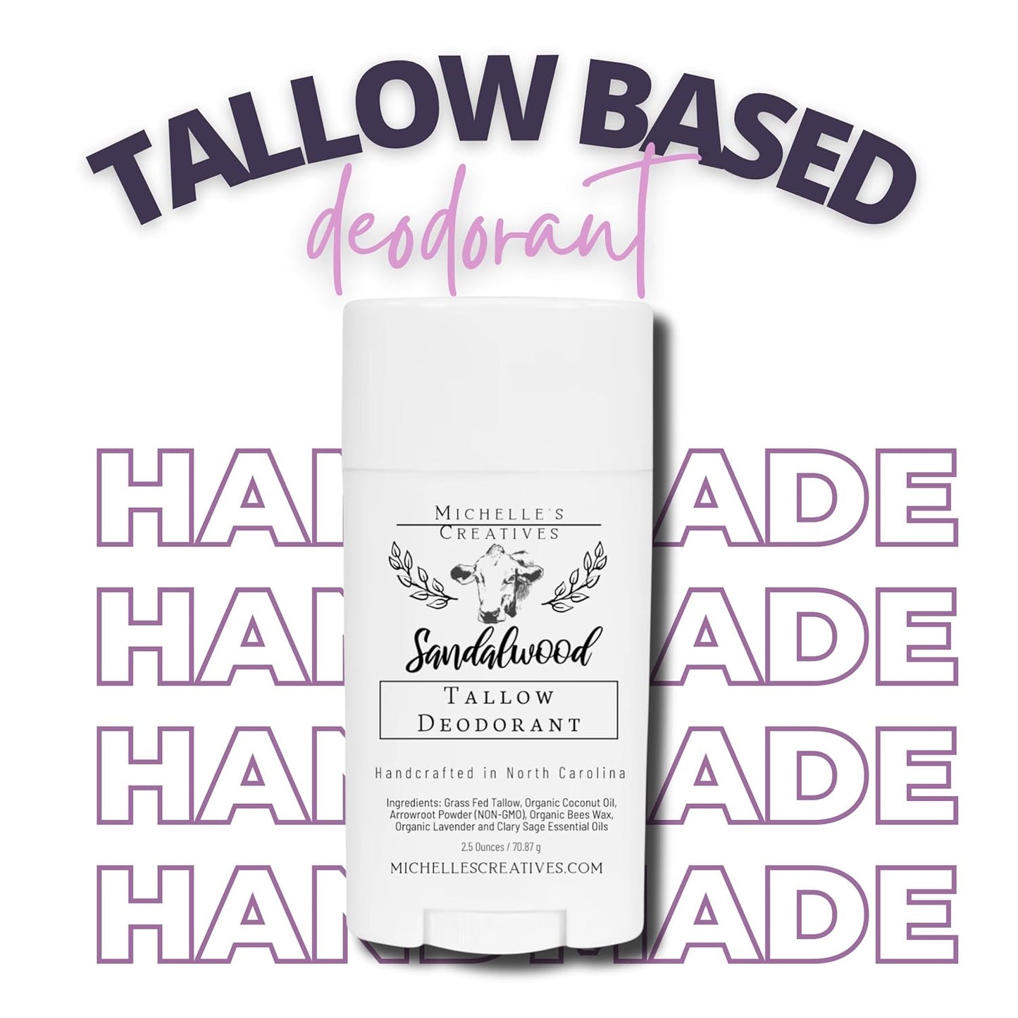 Natural Sandalwood Tallow Deodorant Women & Men'S Deodorant - Handcrafted in Small Batches with Grass-Fed Beef from North Carolina Farms, Aluminum-Free Deodorant Stick