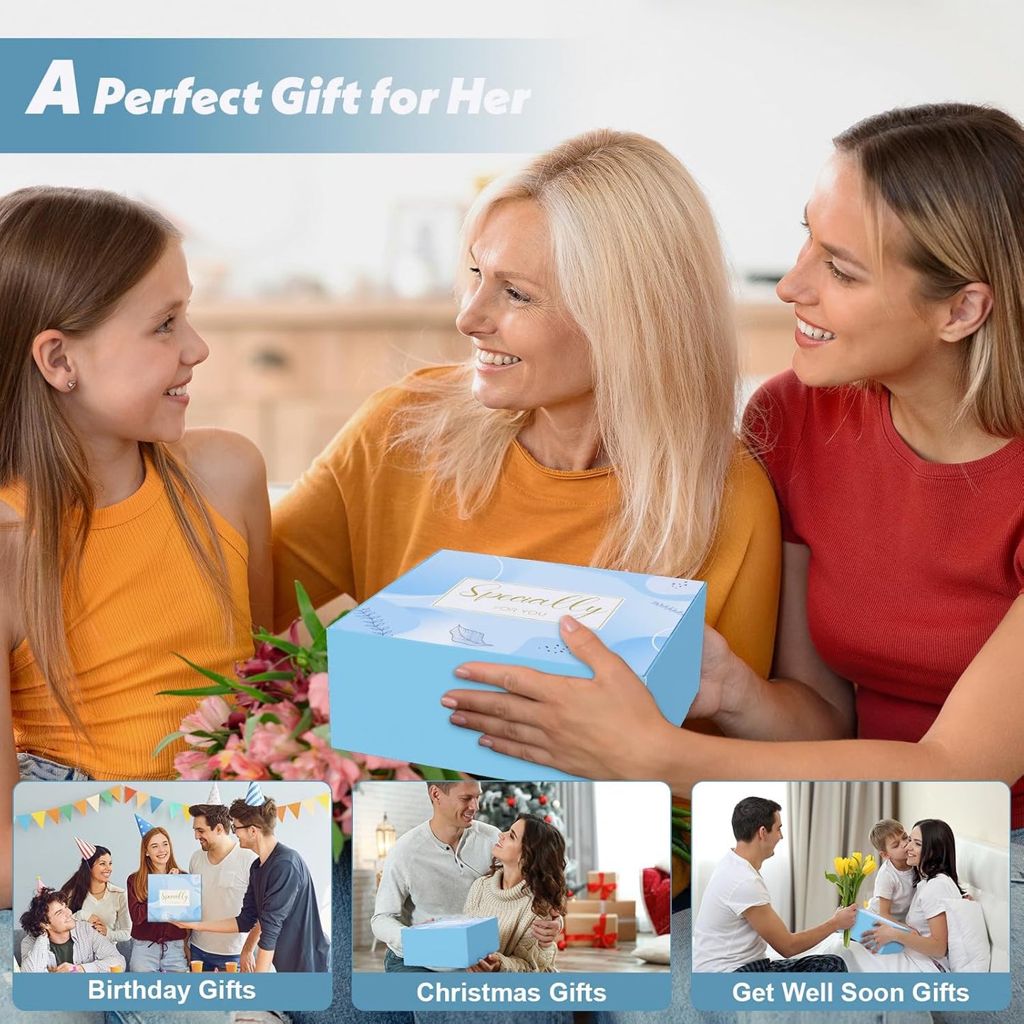 Birthday Gifts Basket for Women, Relaxtion Spa Set, Self Care Boxes for Her, Mother, Friend, Sister, Ideal Gifts for Valentine'S and Mother'S Day (Blue)