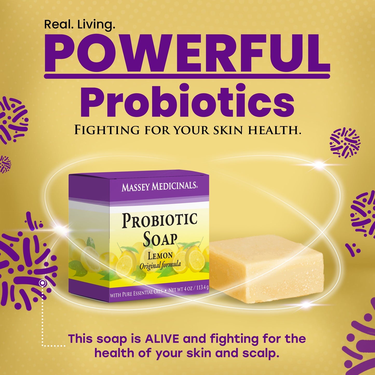 Probiotic Soap - Lemon Formula - for All Skin Types - Body, Face and Scalp - 4Oz Bar