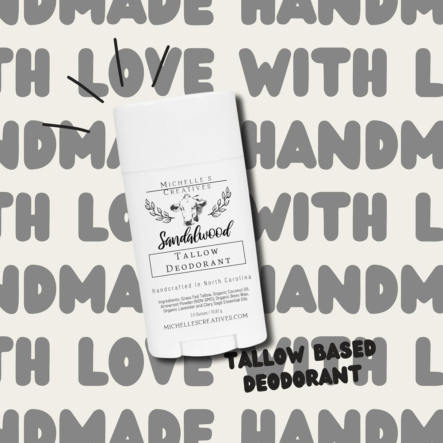 Natural Sandalwood Tallow Deodorant Women & Men'S Deodorant - Handcrafted in Small Batches with Grass-Fed Beef from North Carolina Farms, Aluminum-Free Deodorant Stick