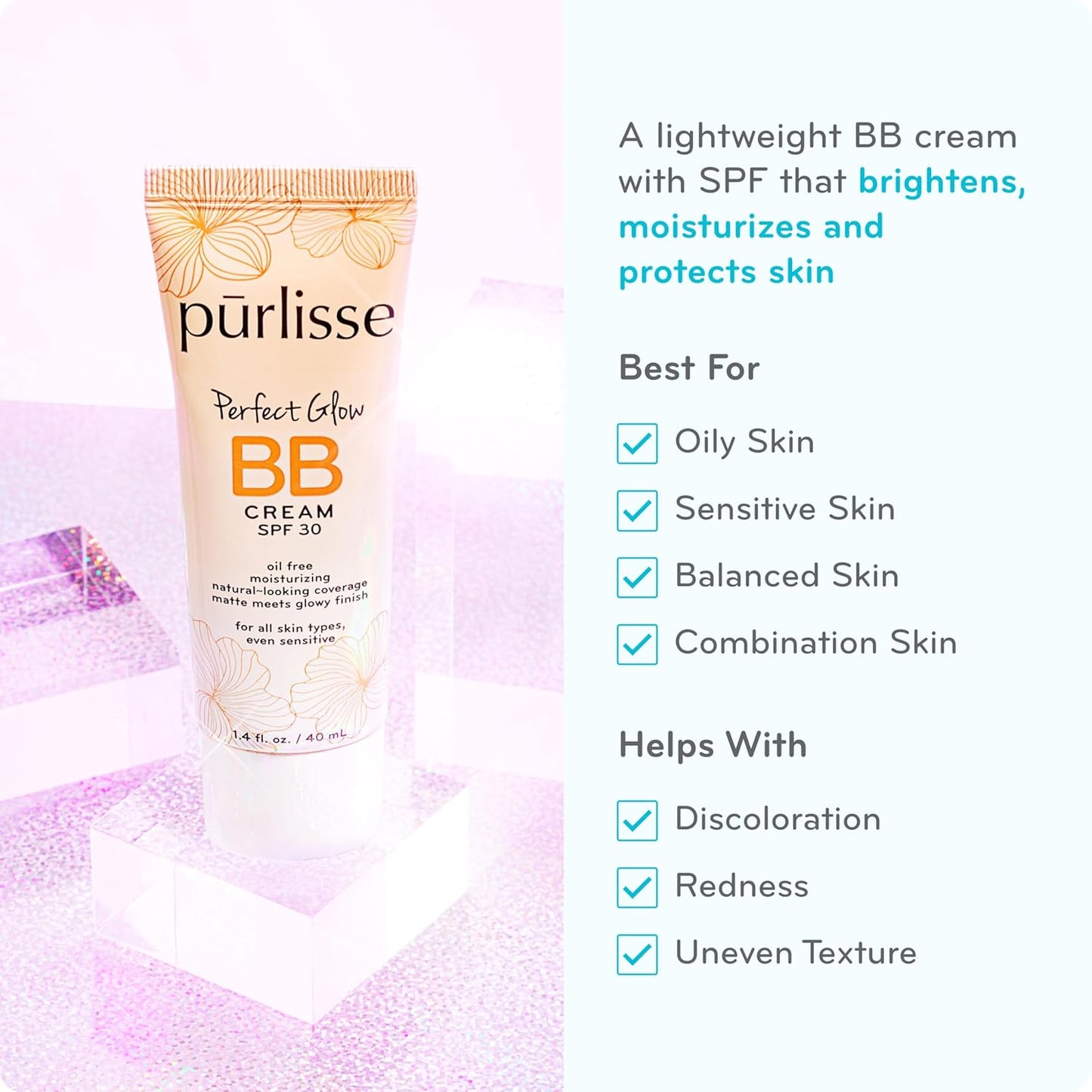 Perfect Glow BB Cream with SPF 30 - Matte Meets Dewy Finish - Enriched with Goji & Hawthorn Berry to Help Improve Skin Texture & Radiance - Deep (1.4 Oz)