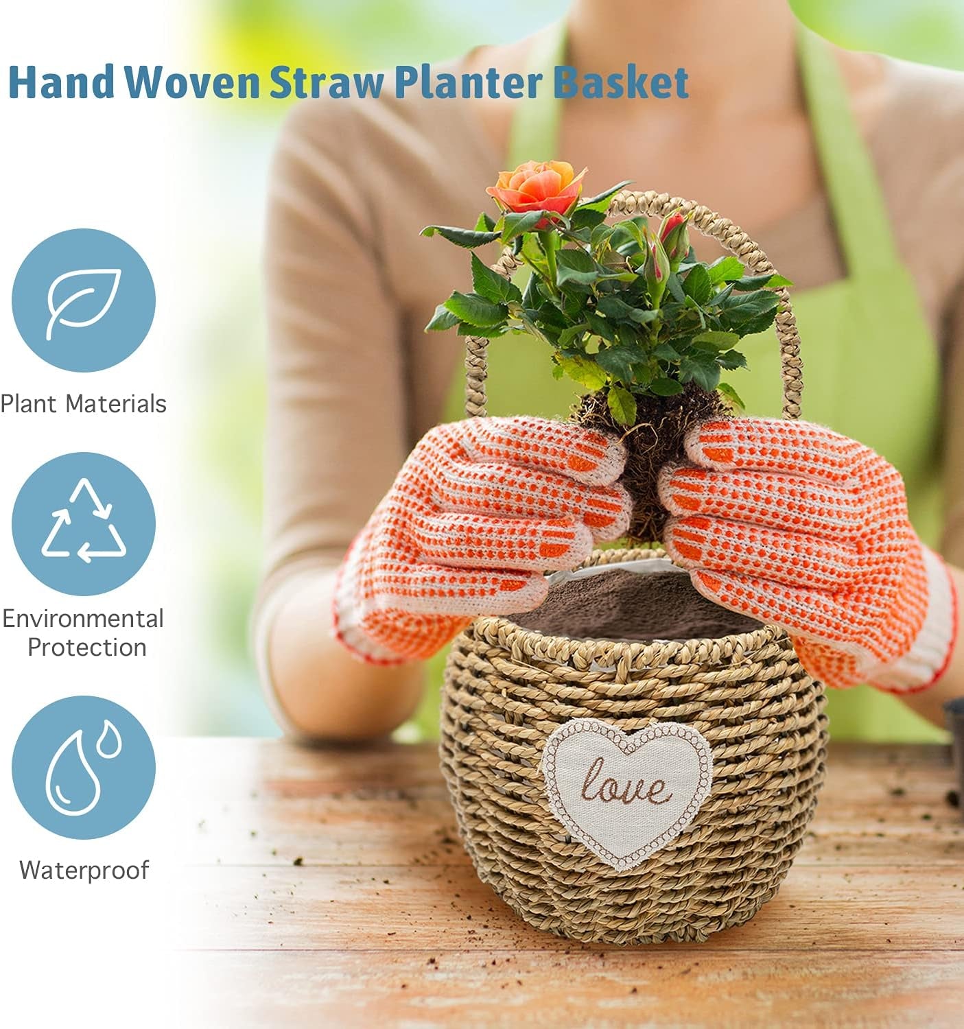 Woven Plant Basket Seagrass Plant Baskets Planter Baskets Indoor Decoration for Green Plants and Flowers, Multifunctional Storage Baskets, Fruit Baskets, Picnic Basket, 3-Pack