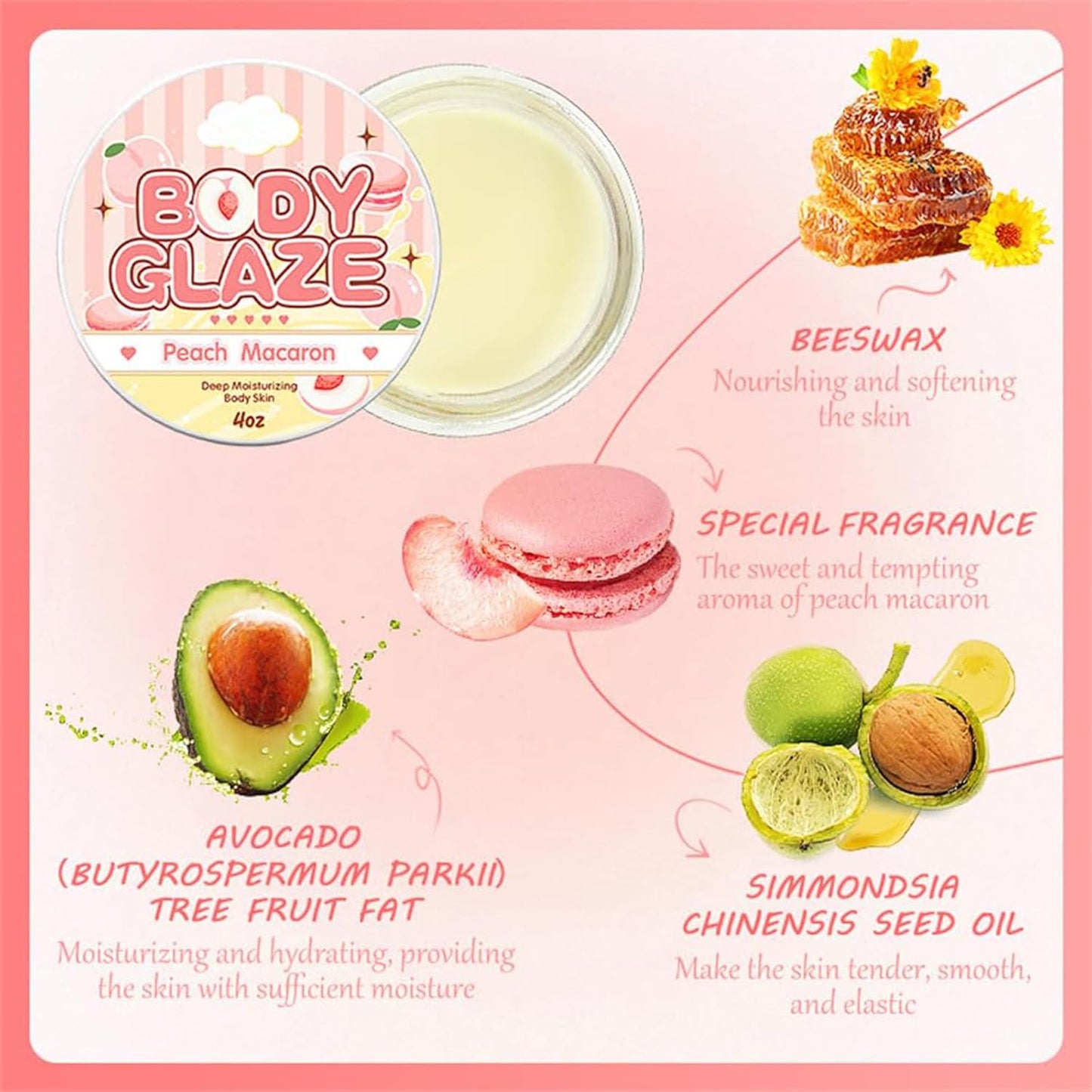Body Glaze Body Butter Donut, Body Glaze Donut, Body Drops Body Oil, Scent from Heaven, Moisturizer Set for Women Skin, Leaves Skin Soft and Radiant without Being Greasy, for Dry Skin (Strawberry)