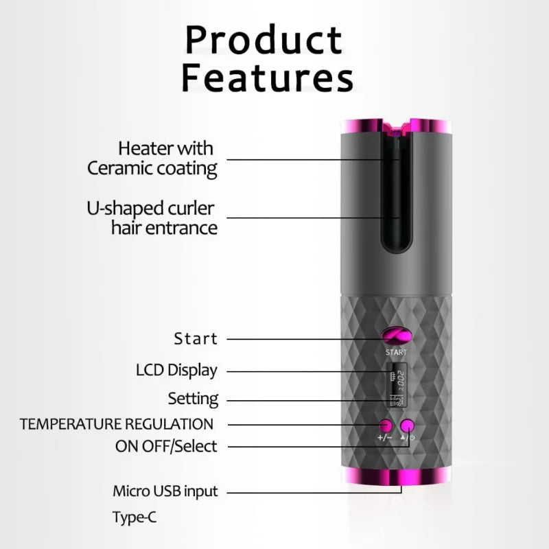 Unbound Ceramic Hair Curler: Rechargeable, Cordless, and Auto Rotating for Effortless Styling