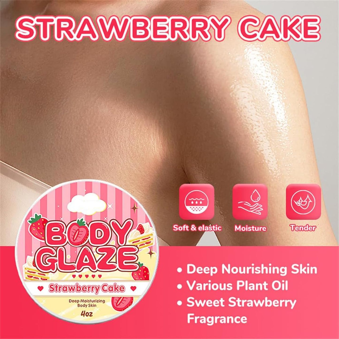 Body Glaze Body Butter Donut, Body Glaze Donut, Body Drops Body Oil, Scent from Heaven, Moisturizer Set for Women Skin, Leaves Skin Soft and Radiant without Being Greasy, for Dry Skin (Strawberry)