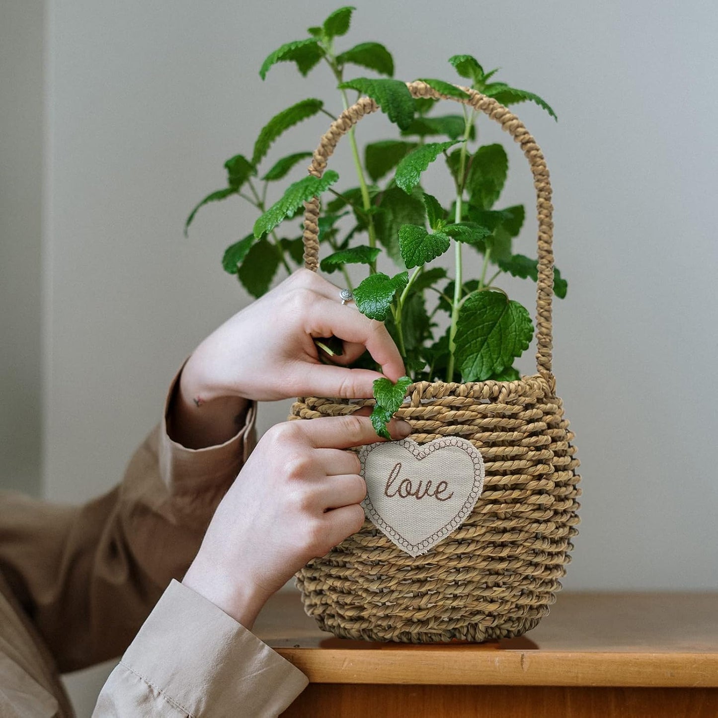 Woven Plant Basket Seagrass Plant Baskets Planter Baskets Indoor Decoration for Green Plants and Flowers, Multifunctional Storage Baskets, Fruit Baskets, Picnic Basket, 3-Pack