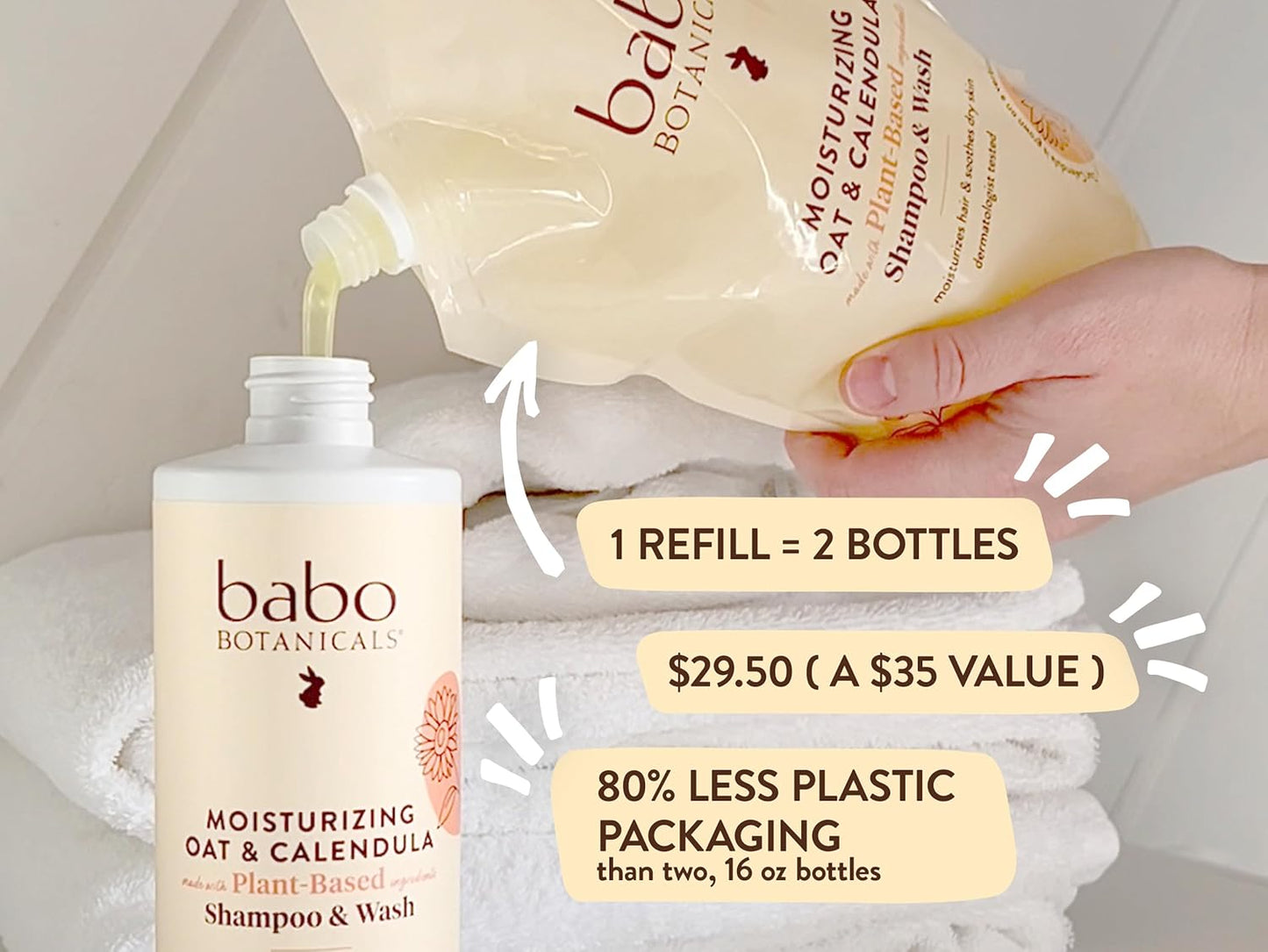 Moisturizing Oat & Calendula 2-In-1 Shampoo & Wash - for Dry or Sensitive Skin - for All Ages - Lightly Scented - Vegan - Refill Pouch 32 Fl.Oz.