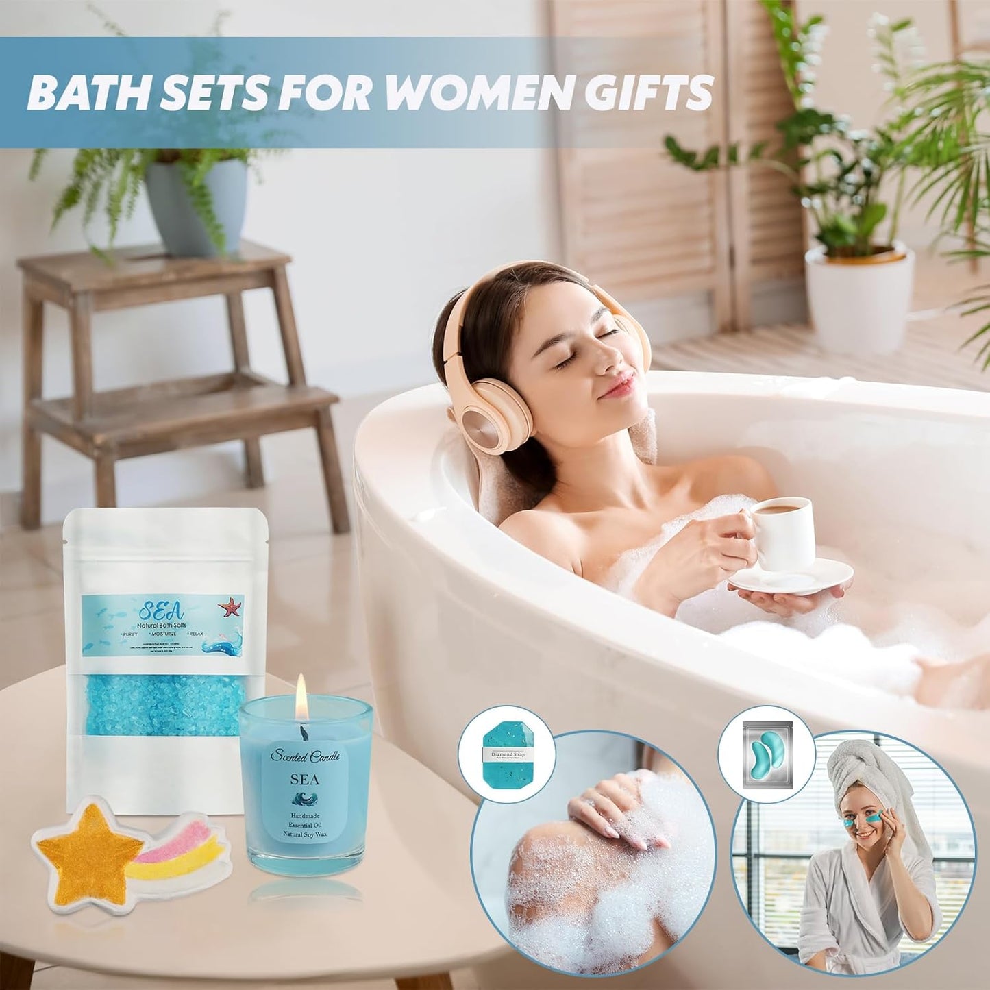 Birthday Gifts Basket for Women, Relaxtion Spa Set, Self Care Boxes for Her, Mother, Friend, Sister, Ideal Gifts for Valentine'S and Mother'S Day (Blue)