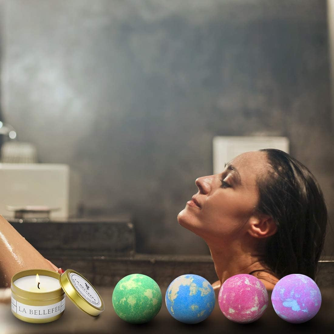 Bath Bombs Scented Candles Set, Handmade Essential Oil Relaxing Bathbombs, Bubble Spa. Bath Bombs for Women Gifts for Women Mothers Day Gifts. Fizzy to Moisturize Dry Skin (4 Bath Bomb+2 Candles)