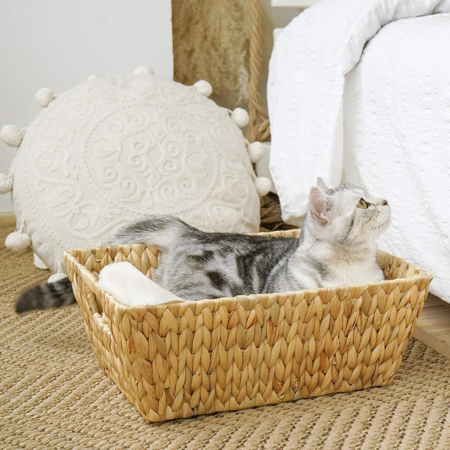 Water Hyacinth Storage Baskets, Large Wicker Baskets with Built-In Handles, 2 Pack