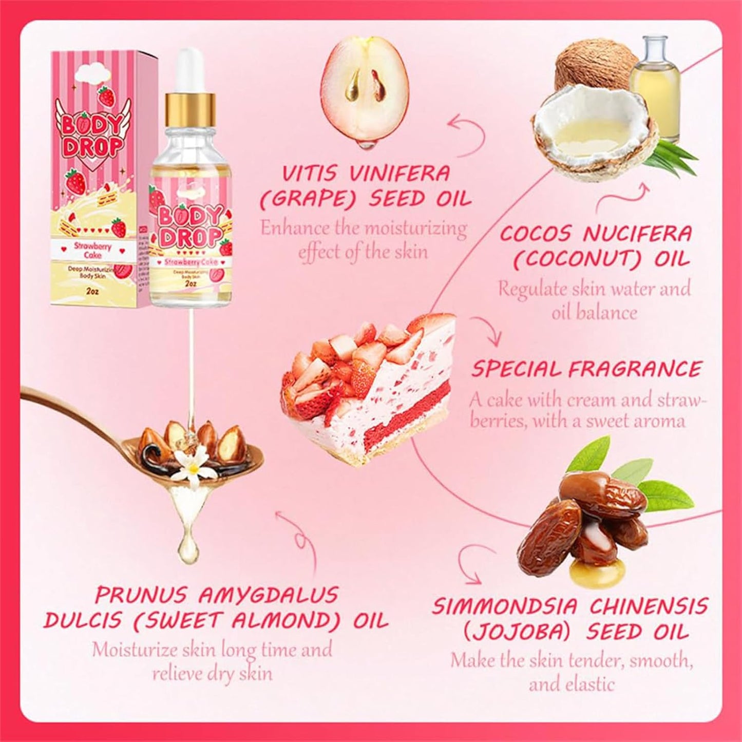 Body Glaze Body Butter Donut, Body Glaze Donut, Body Drops Body Oil, Scent from Heaven, Moisturizer Set for Women Skin, Leaves Skin Soft and Radiant without Being Greasy, for Dry Skin (Strawberry)