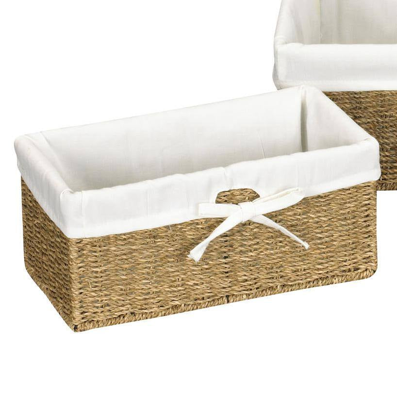Paper Rope Lined Utility Basket in Natural Seagrass with Washable Cotton Liner (Set of 3)