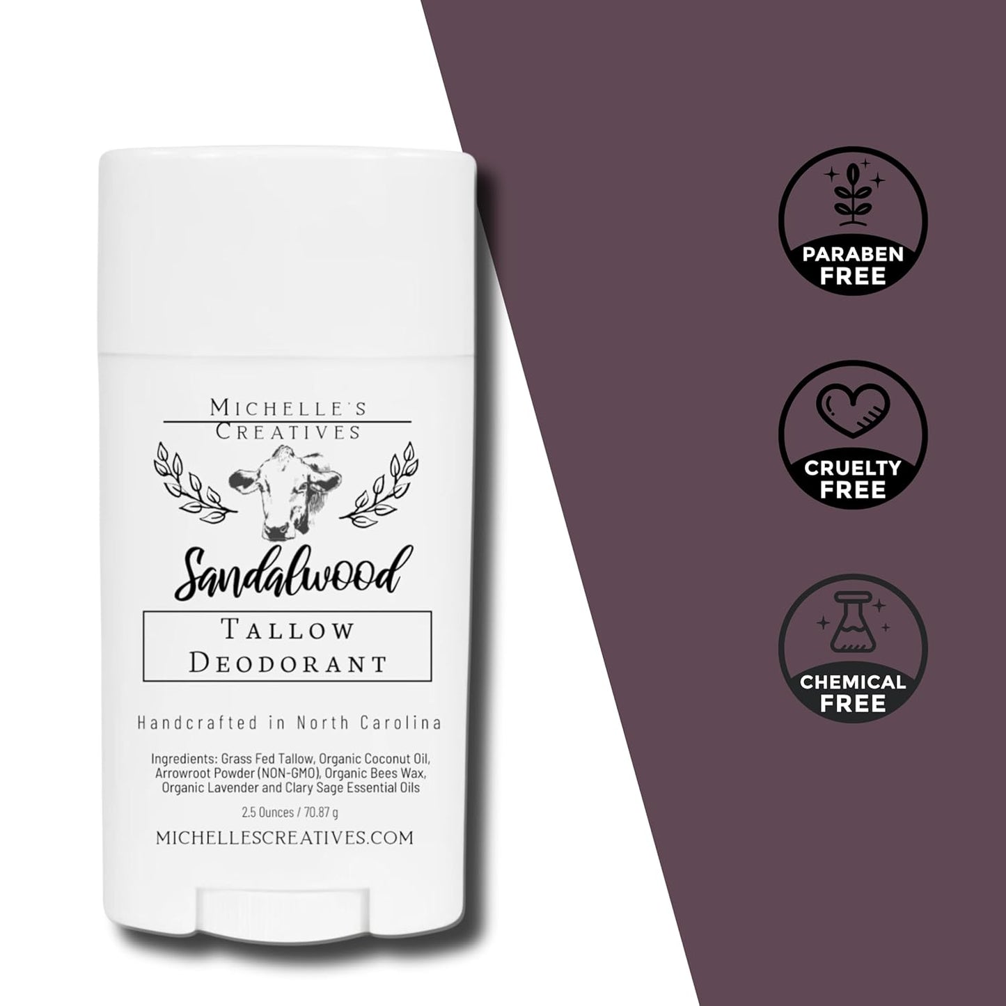 Natural Sandalwood Tallow Deodorant Women & Men'S Deodorant - Handcrafted in Small Batches with Grass-Fed Beef from North Carolina Farms, Aluminum-Free Deodorant Stick