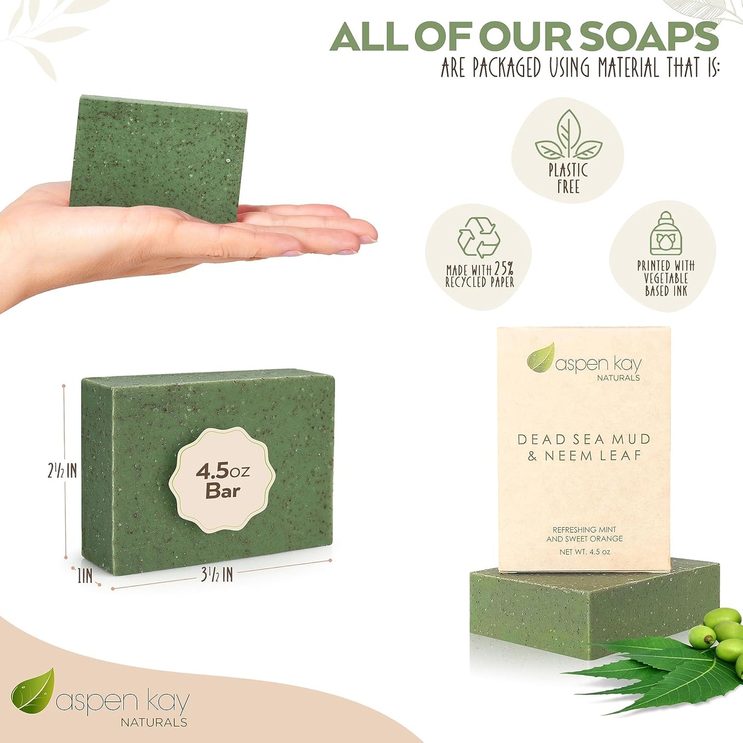 Soap Bars 4.5Oz, Dead Sea Mud and Neem