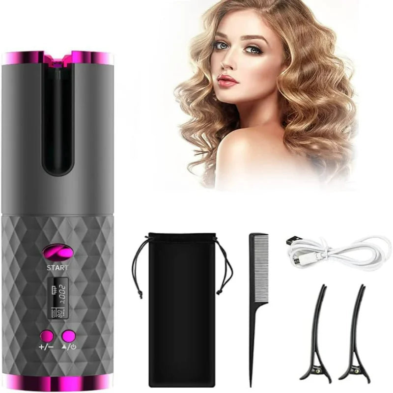 Unbound Ceramic Hair Curler: Rechargeable, Cordless, and Auto Rotating for Effortless Styling