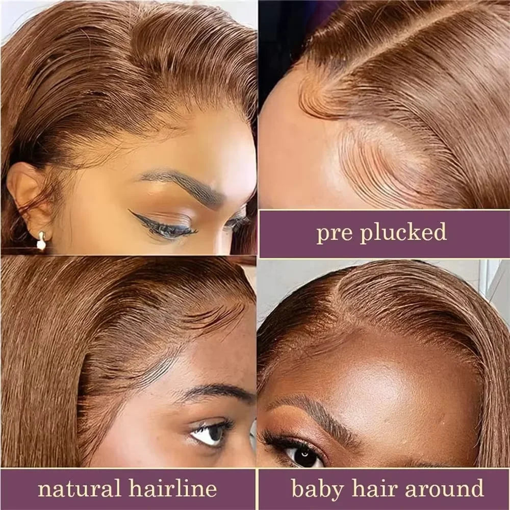 4# Chocolate Brown HD Transparent Straight Lace Frontal Bob Human Hair Wig 13x4 Lace Front Wig PrePlucked For Black Women