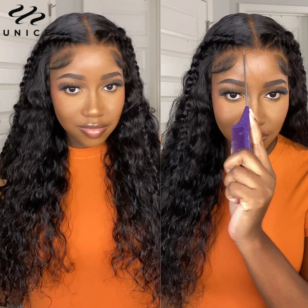 UNice Hair Drawstring Cap Water Wave Wig With Baby Hair Pre Cut Pre Bleached 7x5 & 13x4 Human Hair Lace Frontal Wig Glueless Wig