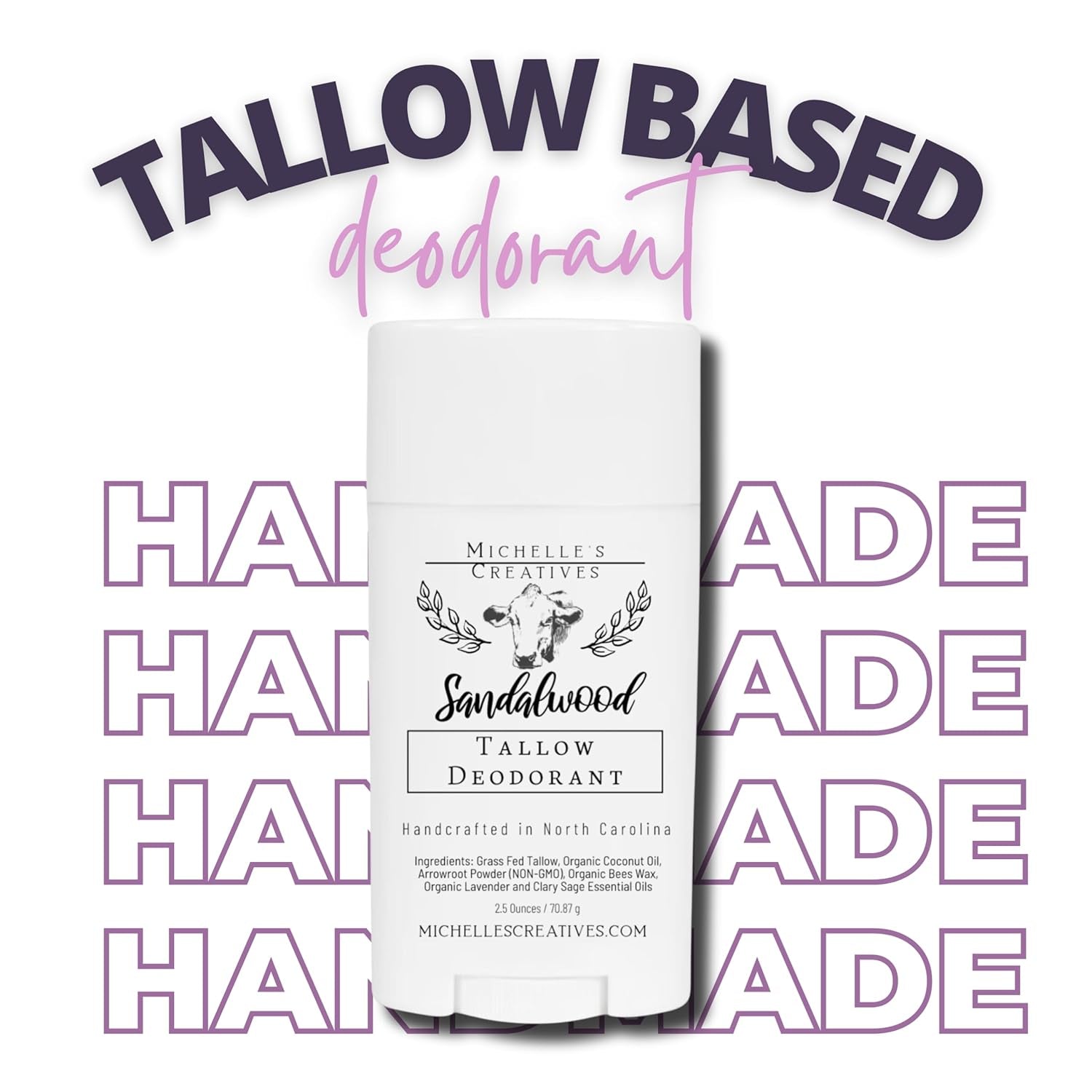 Natural Sandalwood Tallow Deodorant Women & Men'S Deodorant - Handcrafted in Small Batches with Grass-Fed Beef from North Carolina Farms, Aluminum-Free Deodorant Stick