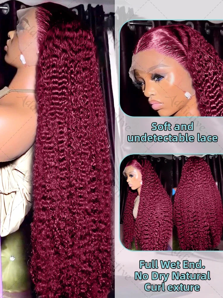32 Inch 99j Burgundy 13x6 Hd Lace Frontal Human Hair Wig Red Colored Remy Wig 13x4 Transparent Lace Curly Deep Wave Frontal Wig