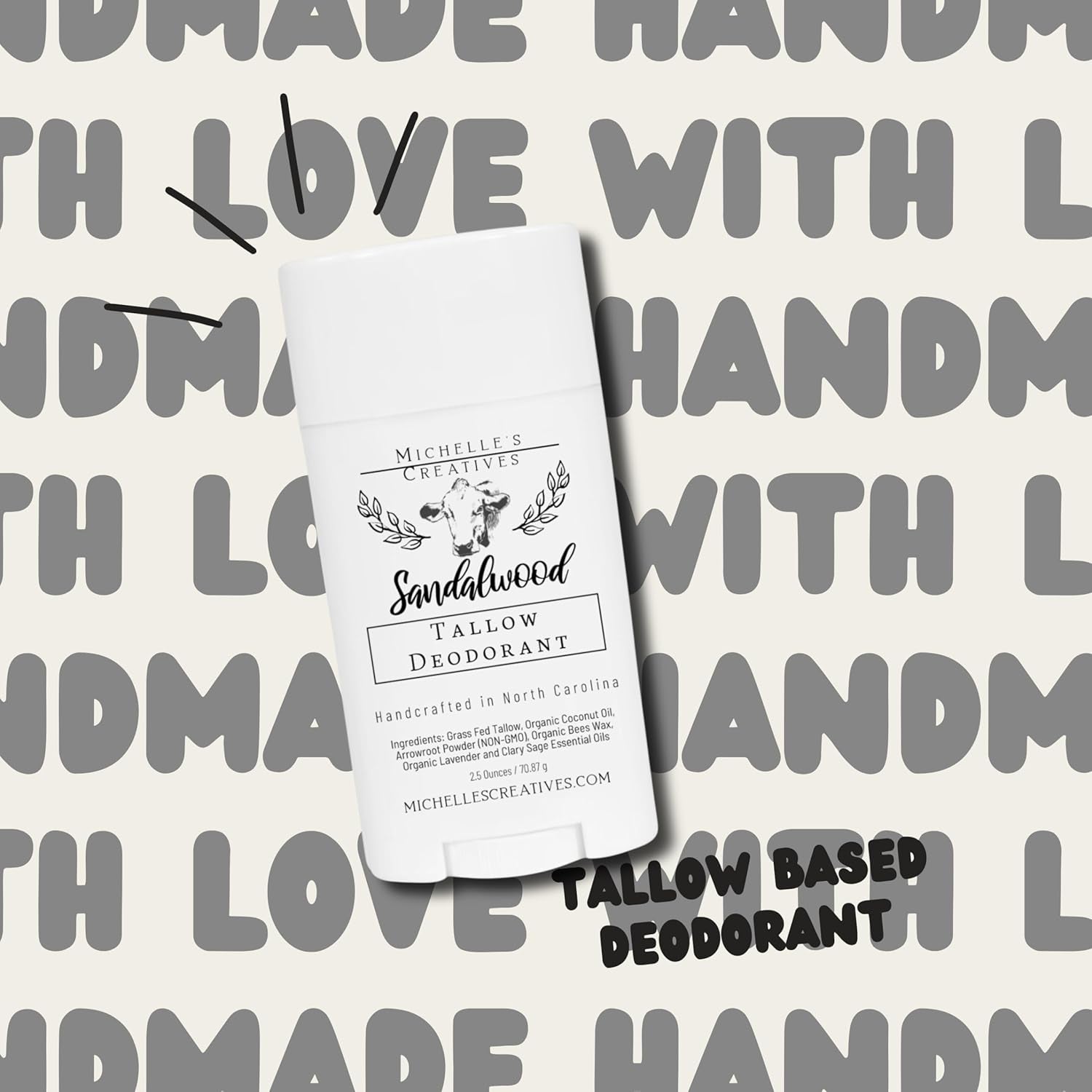 Natural Sandalwood Tallow Deodorant Women & Men'S Deodorant - Handcrafted in Small Batches with Grass-Fed Beef from North Carolina Farms, Aluminum-Free Deodorant Stick