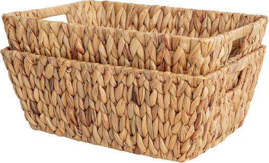 Water Hyacinth Storage Baskets, Large Wicker Baskets with Built-In Handles, 2 Pack