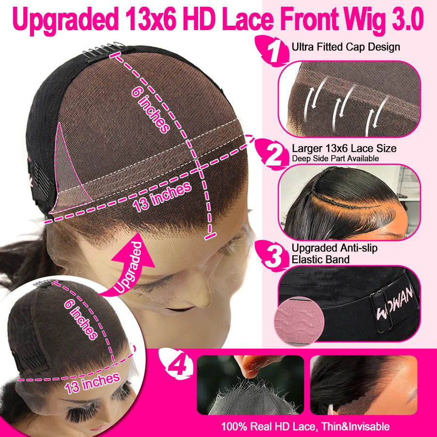 Wow Angel 250% 13x6 HD Lace Frontal Wigs Straight Deep Part HD Lace Front Human Hair Wigs Pre Plucked Brazilian hair For Women