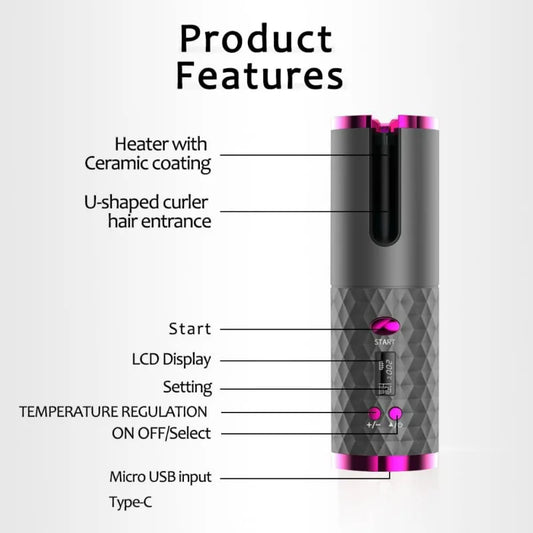 Unbound Ceramic Hair Curler: Rechargeable, Cordless, and Auto Rotating for Effortless Styling