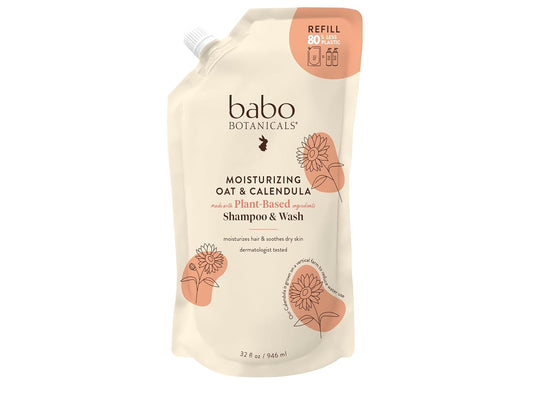 Moisturizing Oat & Calendula 2-In-1 Shampoo & Wash - for Dry or Sensitive Skin - for All Ages - Lightly Scented - Vegan - Refill Pouch 32 Fl.Oz.