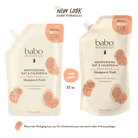 Moisturizing Oat & Calendula 2-In-1 Shampoo & Wash - for Dry or Sensitive Skin - for All Ages - Lightly Scented - Vegan - Refill Pouch 32 Fl.Oz.