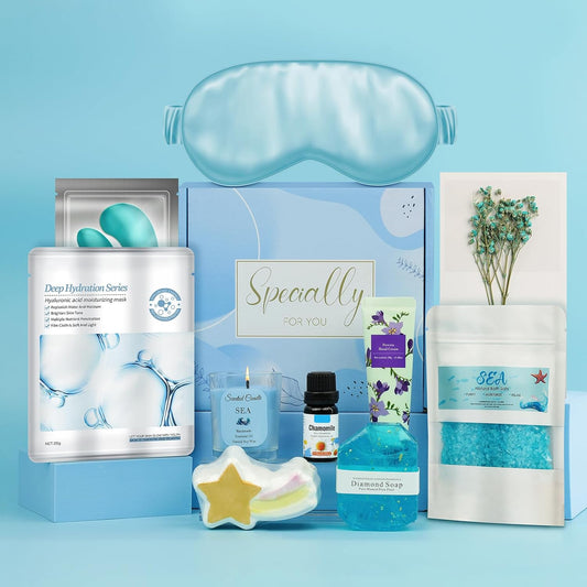 Birthday Gifts Basket for Women, Relaxtion Spa Set, Self Care Boxes for Her, Mother, Friend, Sister, Ideal Gifts for Valentine'S and Mother'S Day (Blue)