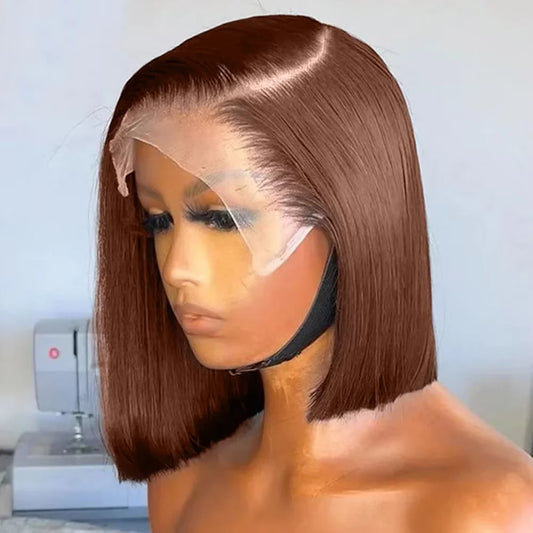 4# Chocolate Brown HD Transparent Straight Lace Frontal Bob Human Hair Wig 13x4 Lace Front Wig PrePlucked For Black Women