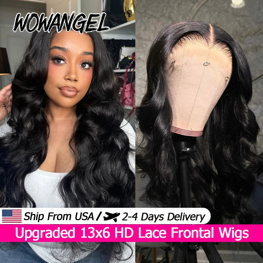 Wow Angel Body Wave 250% 13x6 HD Lace Frontal Wigs Skinlike HD Lace Front Human Hair Wigs Pre Plucked Brazilian hair For Women