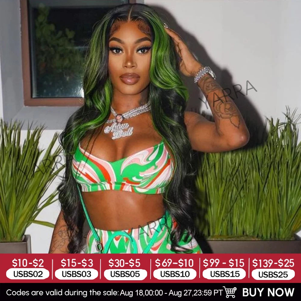 Highlight Green Colored 6X4 Lace Closure Wig Pre Plucked Glueless Human Hair Wigs For Women 200% Body Wave 13x4 Lace Frontal Wig