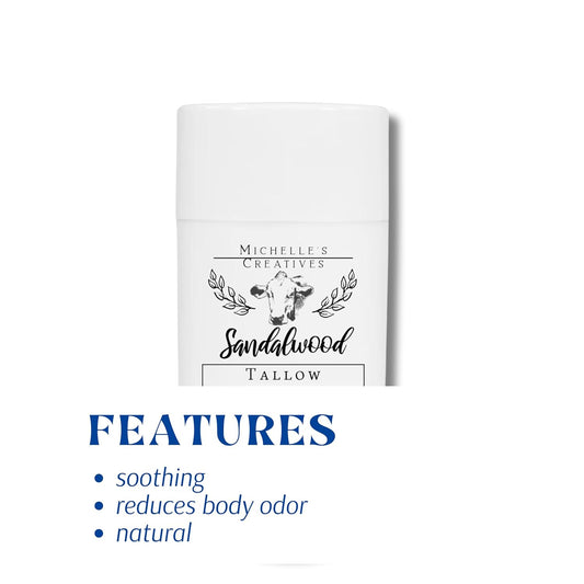 Natural Sandalwood Tallow Deodorant Women & Men'S Deodorant - Handcrafted in Small Batches with Grass-Fed Beef from North Carolina Farms, Aluminum-Free Deodorant Stick