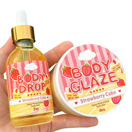 Body Glaze Body Butter Donut, Body Glaze Donut, Body Drops Body Oil, Scent from Heaven, Moisturizer Set for Women Skin, Leaves Skin Soft and Radiant without Being Greasy, for Dry Skin (Strawberry)