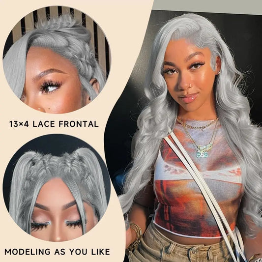 Cosplay Body Wave Silver Grey 13X4 Lace Front Wigs Human Hair 13x6 HD Lace Front Wigs Remy Brazilian 613 Colored Human Hair Wigs