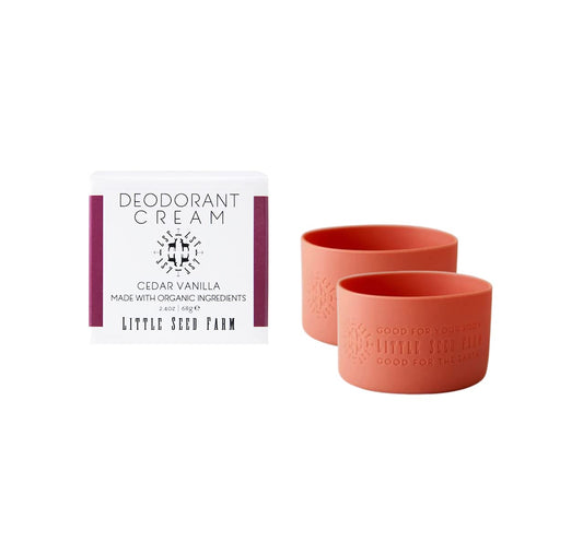 All Natural Deodorant Cream, Aluminum Free Deodorant for Women or Men, 2.4 Ounce - Cedar Vanilla + Terracotta Red Jar Sleeves