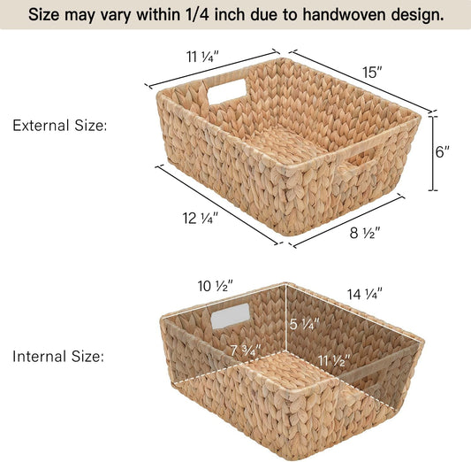 Water Hyacinth Storage Baskets, Large Wicker Baskets with Built-In Handles, 2 Pack