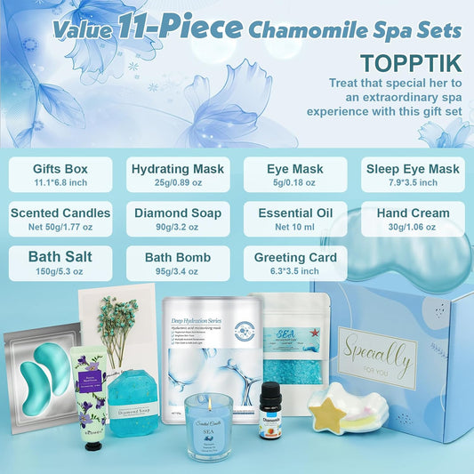 Birthday Gifts Basket for Women, Relaxtion Spa Set, Self Care Boxes for Her, Mother, Friend, Sister, Ideal Gifts for Valentine'S and Mother'S Day (Blue)
