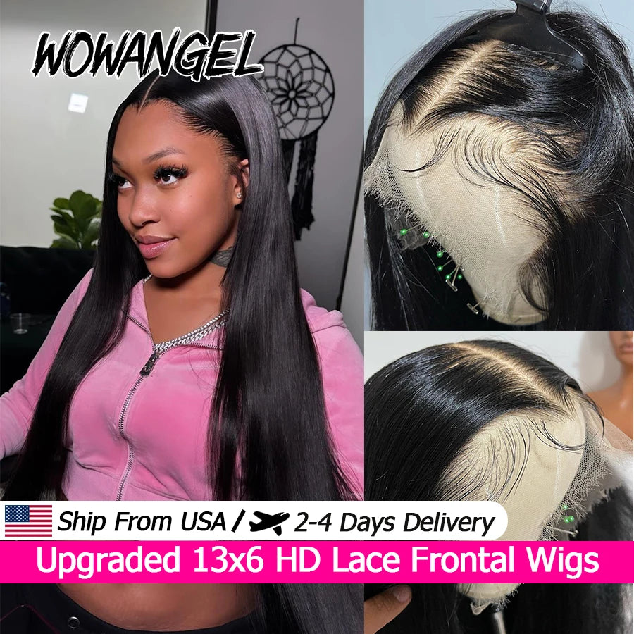 Wow Angel 250% 13x6 HD Lace Frontal Wigs Straight Deep Part HD Lace Front Human Hair Wigs Pre Plucked Brazilian hair For Women